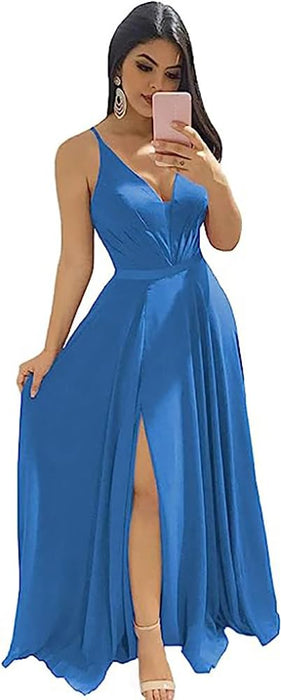 Elegant Chiffon Bridesmaid Dresses Aline V-Neck with Front Split