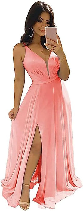 Elegant Chiffon Bridesmaid Dresses Aline V-Neck with Front Split