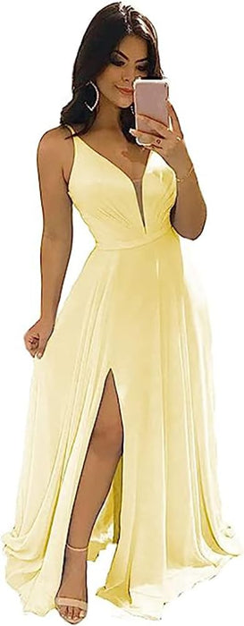 Elegant Chiffon Bridesmaid Dresses Aline V-Neck with Front Split Daffodil