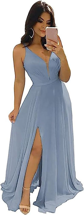 Elegant Chiffon Bridesmaid Dresses Aline V-Neck with Front Split