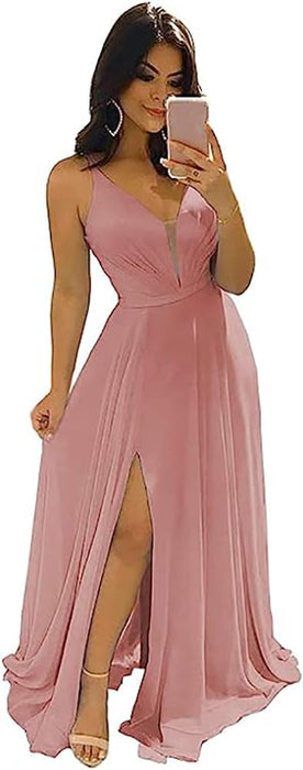 Elegant Chiffon Bridesmaid Dresses Aline V-Neck with Front Split