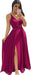 Elegant Chiffon Bridesmaid Dresses Aline V-Neck with Front Split Fuchsia