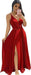 Elegant Chiffon Bridesmaid Dresses Aline V-Neck with Front Split Red