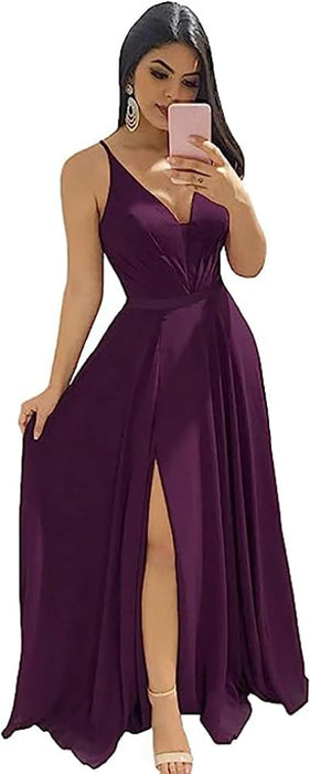 Elegant Chiffon Bridesmaid Dresses Aline V-Neck with Front Split