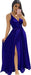 Elegant Chiffon Bridesmaid Dresses Aline V-Neck with Front Split Royal Blue