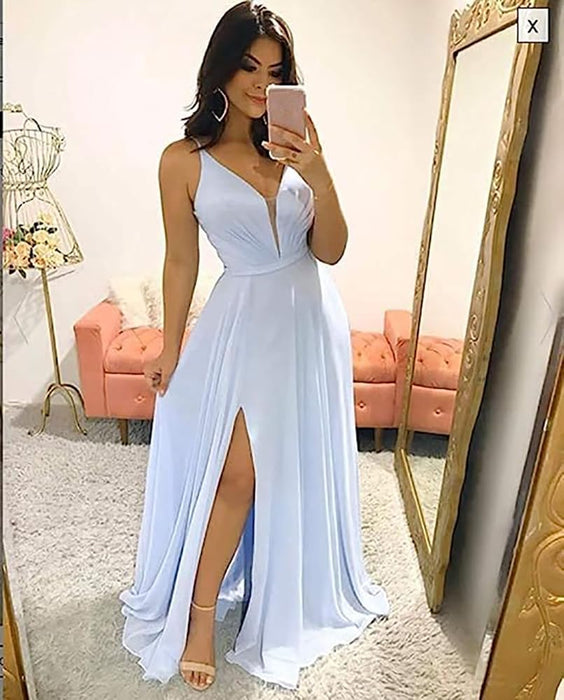 Elegant Chiffon Bridesmaid Dresses Aline V-Neck with Front Split