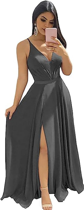 Elegant Chiffon Bridesmaid Dresses Aline V-Neck with Front Split