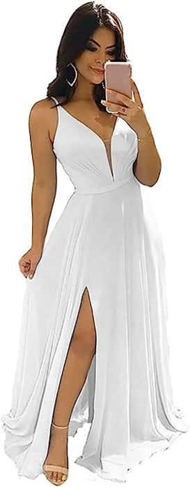 Elegant Chiffon Bridesmaid Dresses Aline V-Neck with Front Split