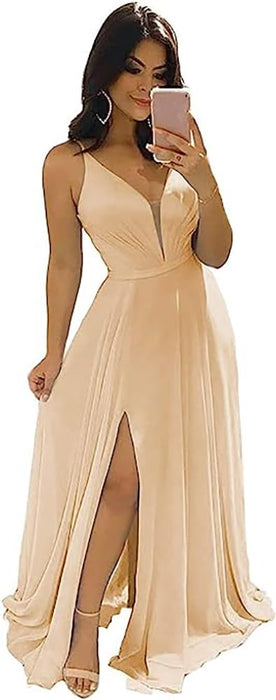 Elegant Chiffon Bridesmaid Dresses Aline V-Neck with Front Split