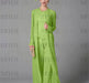 Chiffon three piece pantsuit with a long duster coat in apple green