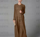 Chiffon three piece pantsuit with a long duster coat in camel