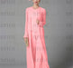 Chiffon three piece pantsuit with a long duster coat in coral pink