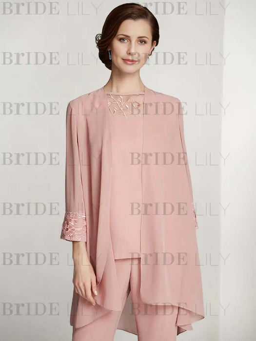 Upper body view of the blush pink chiffon jacket and embroidered yoke