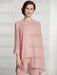 Upper body view of the blush pink chiffon jacket and embroidered yoke