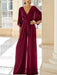 Burgundy chiffon mother of the bride jumpsuit with pockets and kimono sleeves