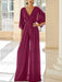Burgundy chiffon mother of the bride jumpsuit with pockets and kimono sleeves