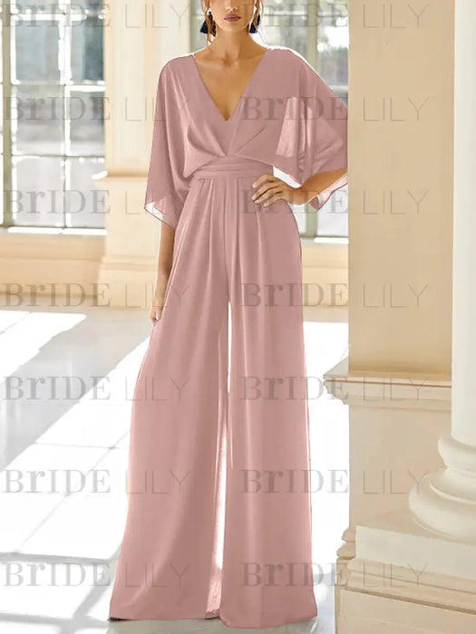 Chiffon jumpsuit with kimono sleeves and pockets in dusty pink