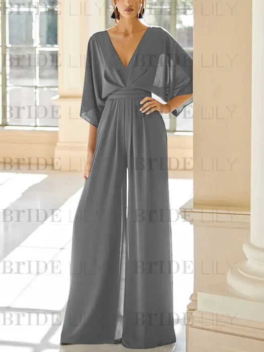 Chiffon jumpsuit with kimono sleeves and pockets in grey
