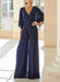 Navy chiffon jumpsuit with kimono sleeves and a ruched waist