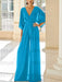 Ocean Blue chiffon mother of the bride jumpsuit with pockets and kimono sleeves