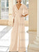 Peach chiffon mother of the bride jumpsuit with pockets and kimono sleeves