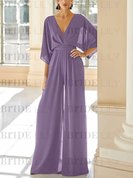 Tahiti chiffon mother of the bride jumpsuit with pockets and kimono sleeves