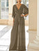 Taupe chiffon mother of the bride jumpsuit with pockets and kimono sleeves