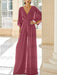 Wine Red chiffon mother of the bride jumpsuit with pockets and kimono sleeves