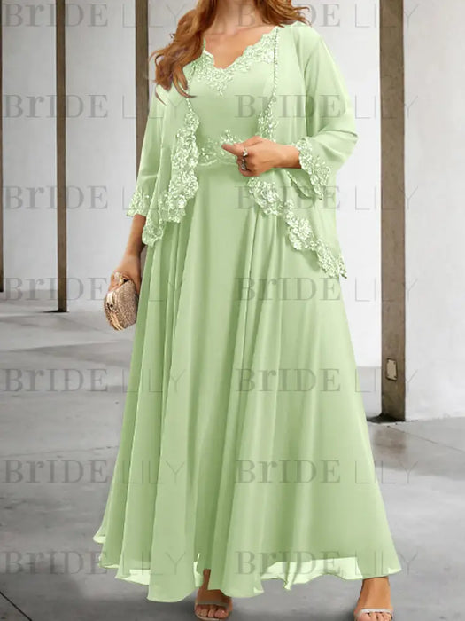 Celadon sequin lace trim mother of the bride chiffon dress with jacket