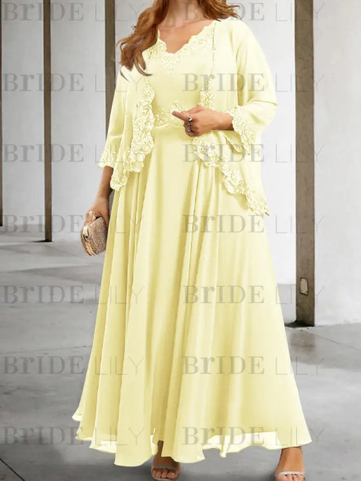 Daffodil sequin lace trim mother of the bride chiffon dress with jacket