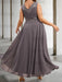 Back view of the grey mauve chiffon dress with the lace waist band