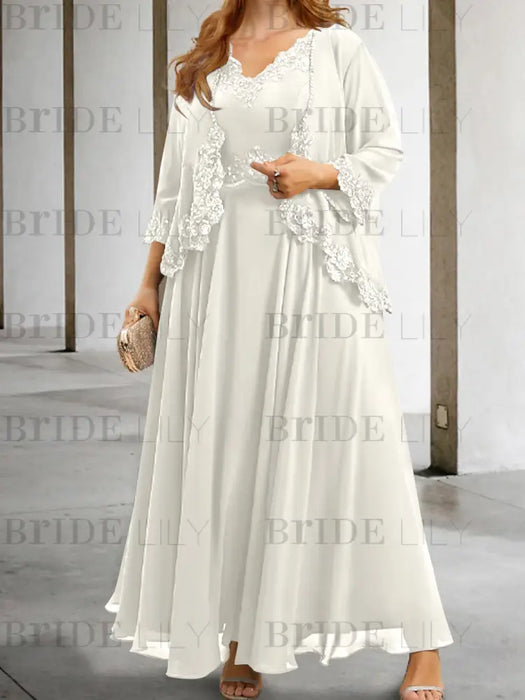 Ivory sequin lace trim mother of the bride chiffon dress with jacket