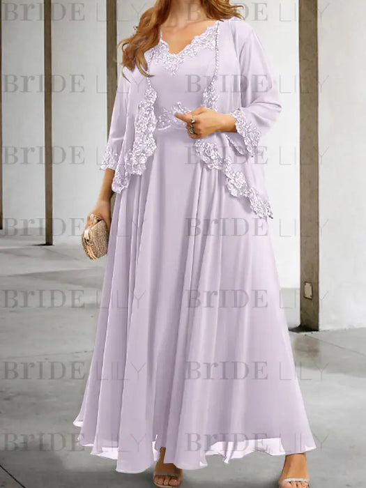 Lilac sequin lace trim mother of the bride chiffon dress with jacket
