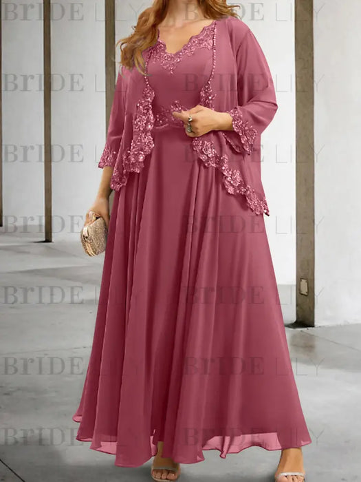 Mulberry sequin lace trim mother of the bride chiffon dress with jacket