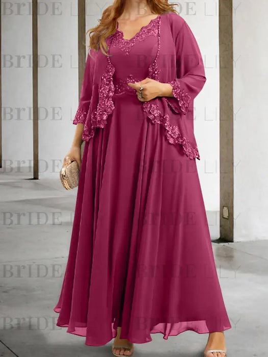 Orange sequin lace trim mother of the bride chiffon dress with jacket