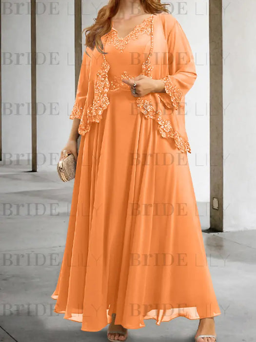 Orchid sequin lace trim mother of the bride chiffon dress with jacket