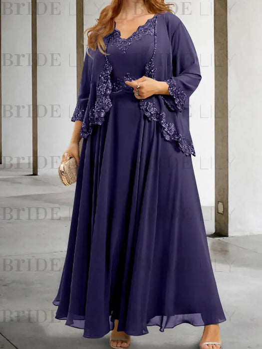Regency sequin lace trim mother of the bride chiffon dress with jacket