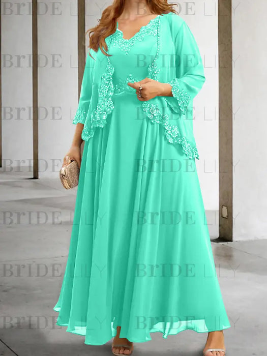 Spa sequin lace trim mother of the bride chiffon dress with jacket