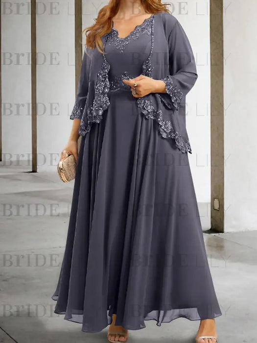 Stormy sequin lace trim mother of the bride chiffon dress with jacket