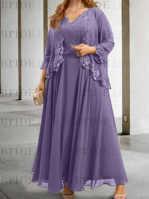 Tahiti sequin lace trim mother of the bride chiffon dress with jacket
