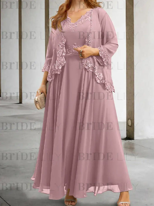 Wisteria sequin lace trim mother of the bride chiffon dress with jacket