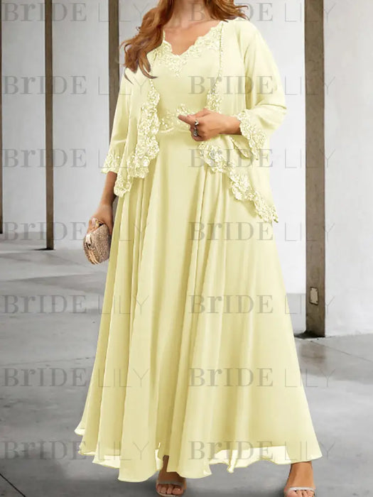 Yellow sequin lace trim mother of the bride chiffon dress with jacket