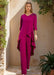 2-Piece V-Neck 3/4 Sleeve Floor-Length Ruffled Pantsuit with Jewel Embellishments for the Mother of the Bride