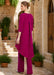 2-Piece V-Neck 3/4 Sleeve Floor-Length Ruffled Pantsuit with Jewel Embellishments for the Mother of the Bride