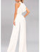 Back view of the ivory chiffon one shoulder ruffle jumpsuit