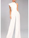 Ivory chiffon jumpsuit with a one shoulder ruffle and wide leg trousers