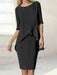 Chiffon overlay knee length dress with beaded cuffs in black