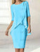 Blue chiffon overlay mother of the bride knee length dress with beading