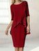 Burgundy chiffon overlay mother of the bride knee length dress with beading