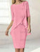 Candy Pink chiffon overlay mother of the bride knee length dress with beading